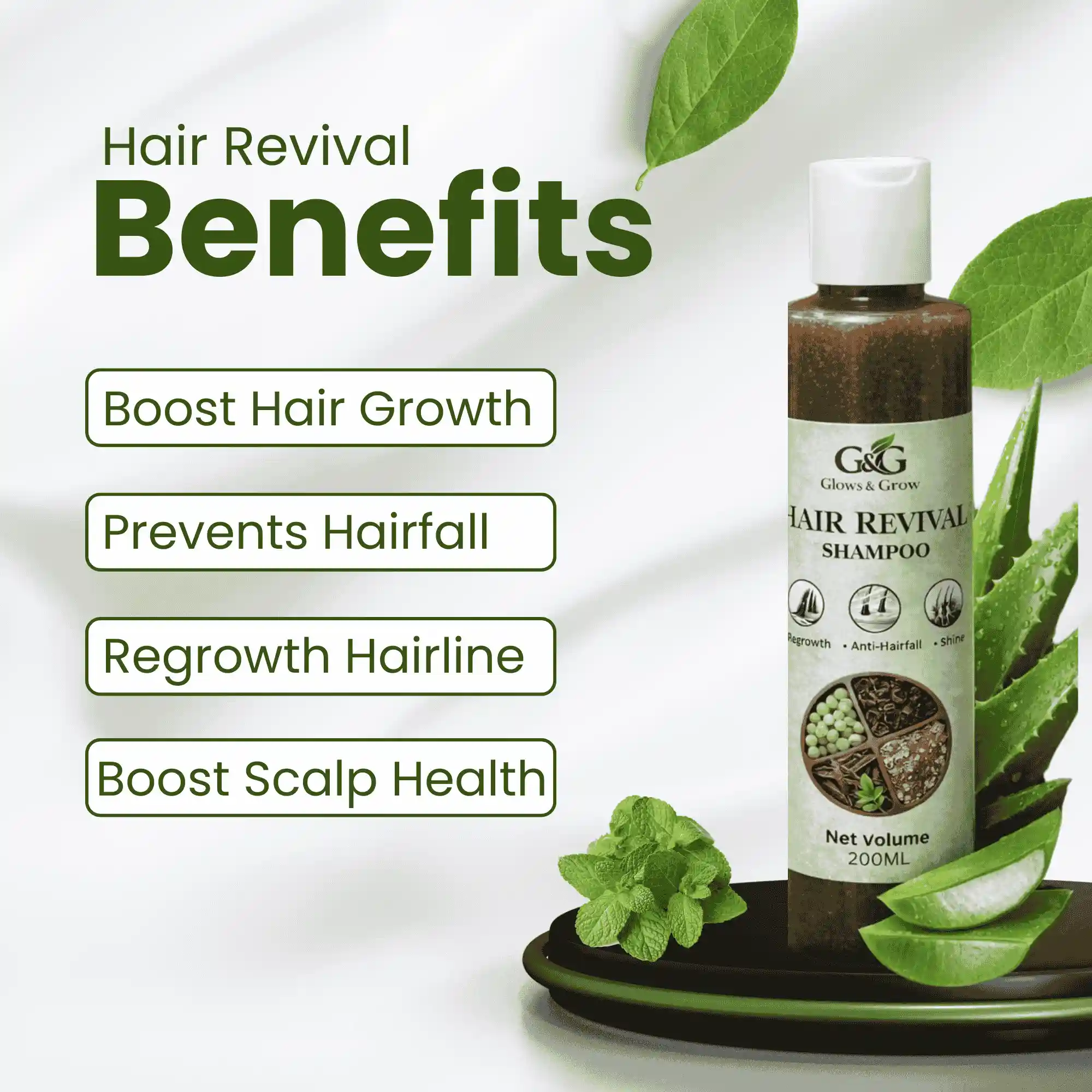 Benefits of Glow & Grow Hair Revival Shampoo for hair growth and scalp health.