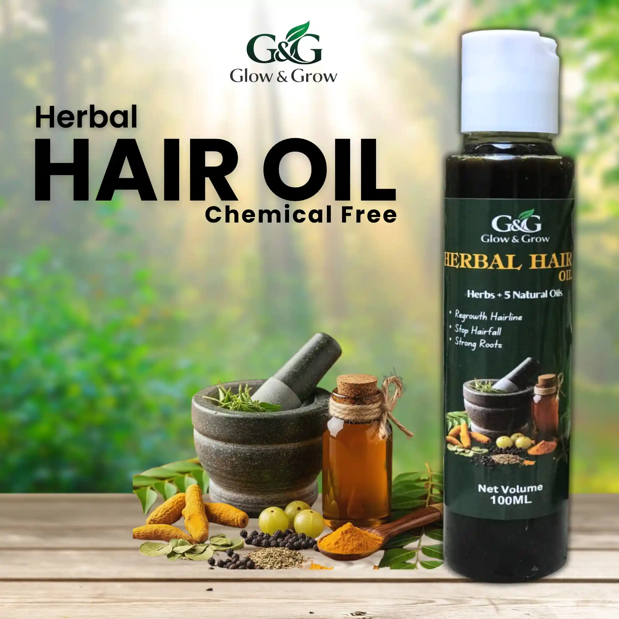 Best herbal hair oil in Pakistan for hair growth and hair fall control - Glow & Grow 100% natural formula.